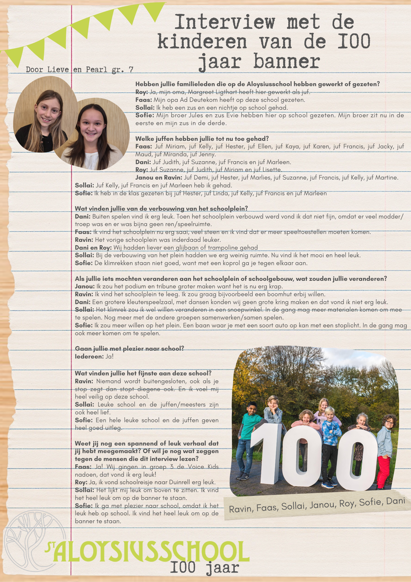 Interview met de kinderen van de 100 jaar banner